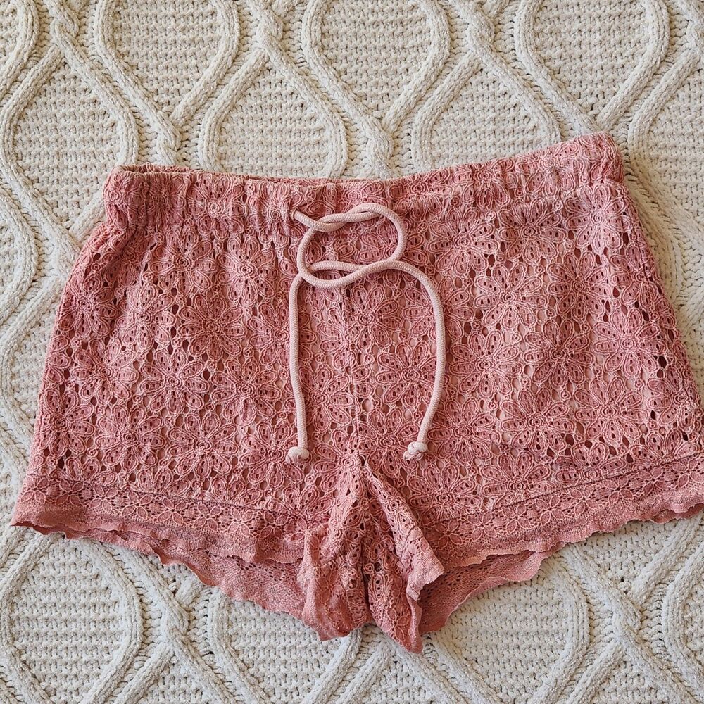Ban Jara Salmon Pink Lace Floral Eyelet Relaxed Shorts Size L